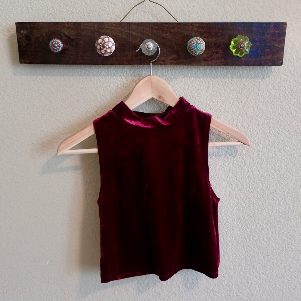 Burgundy/maroon velvet crop top